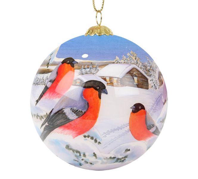 Main Image Glass bauble, Three bullfinches