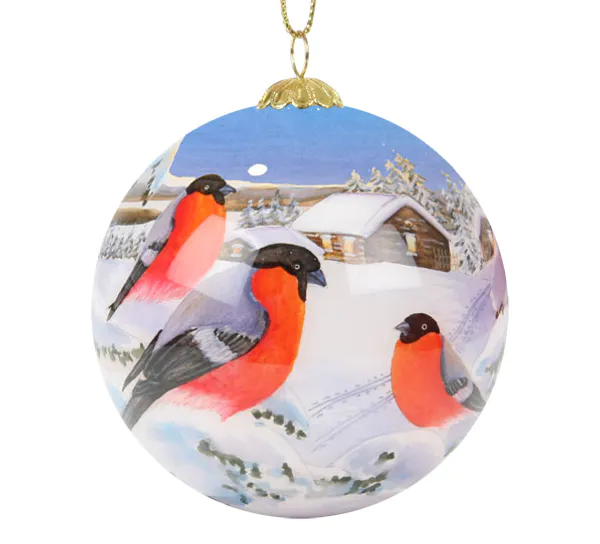 Main Image Glass bauble, Three bullfinches