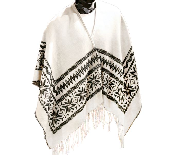 Main Image Poncho, Star pattern, white