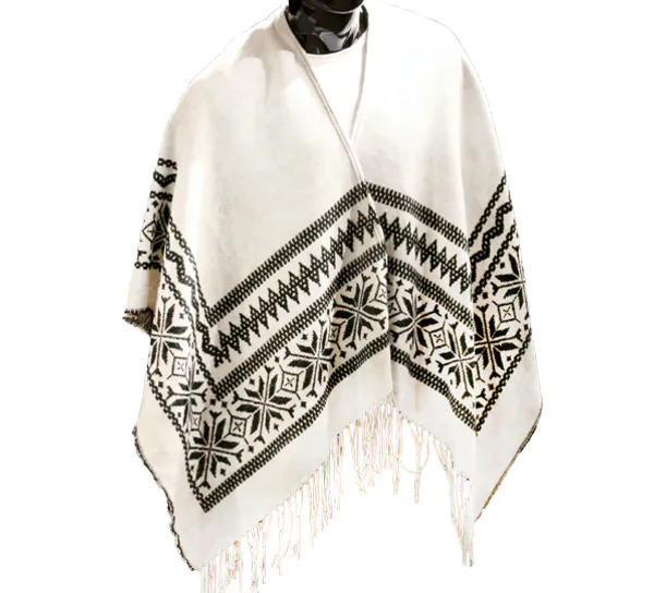 Main Image Poncho, Star pattern, white