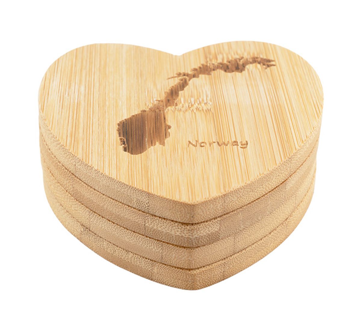 Glass coasters heart with map of Norway, s/4