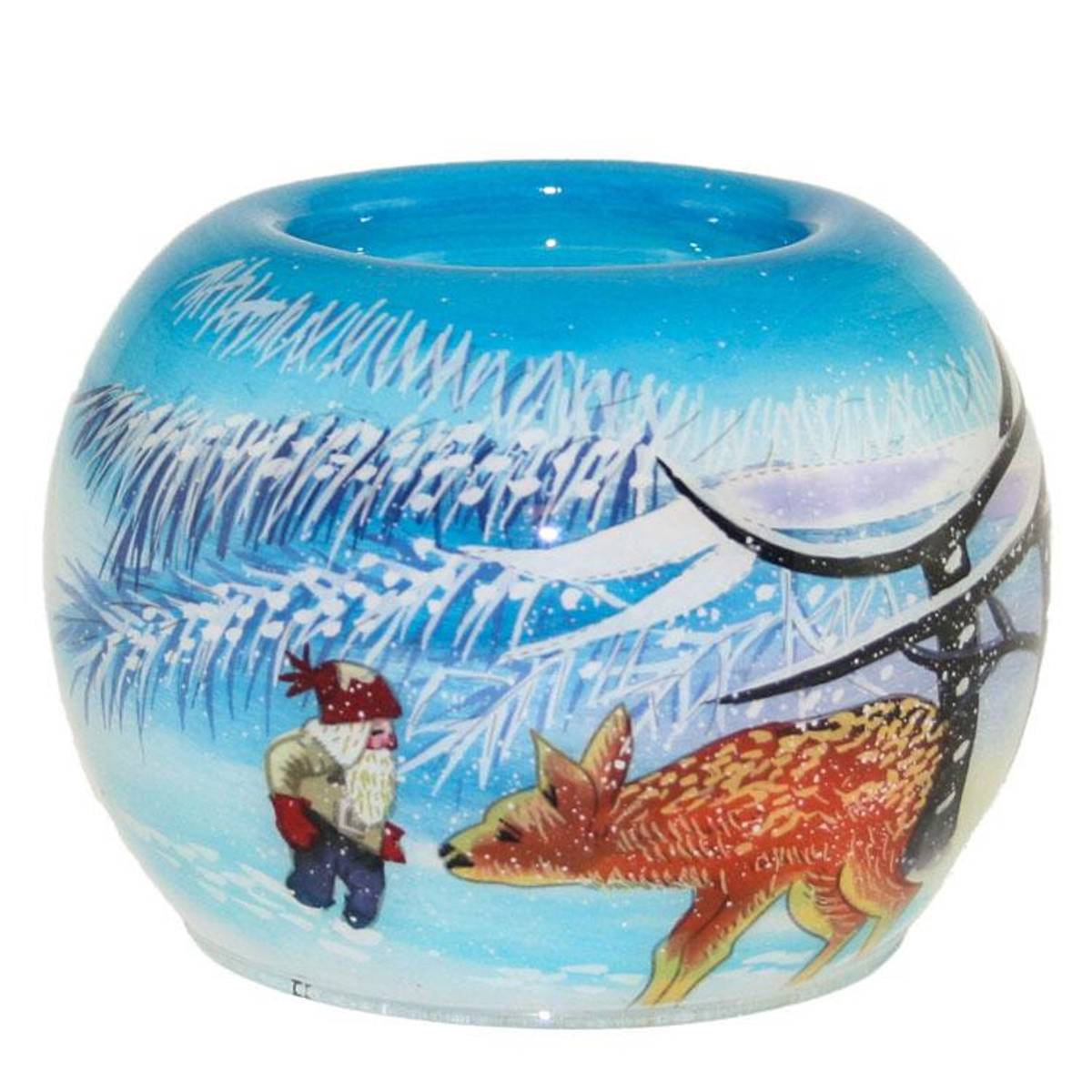 Tealight holder, hand-painted, santa with deer