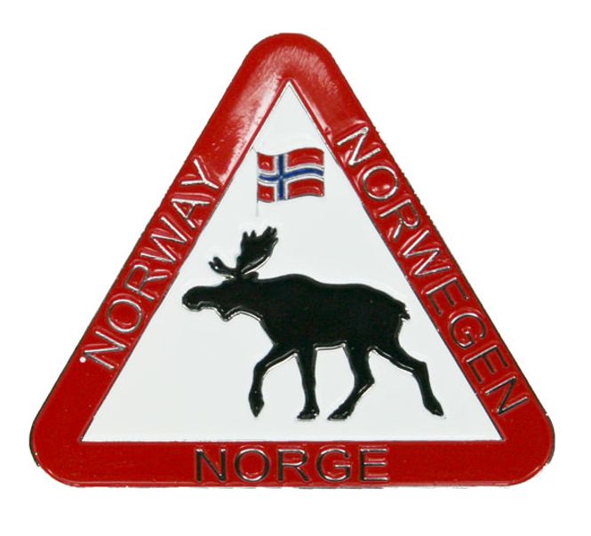 Main Image Metal magnet, road sign with moose and flag