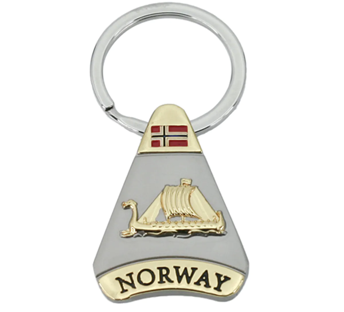 Nøkkelring, trekant, gull/ sølv, Vikingskip