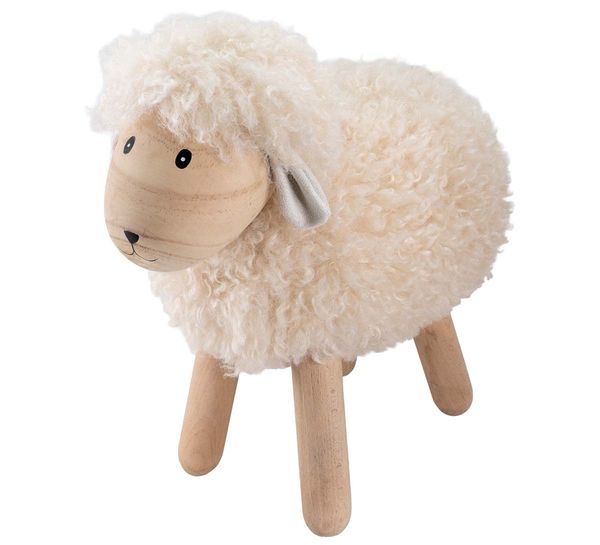 Hovedbilde Sau av tre med beige ull, stor