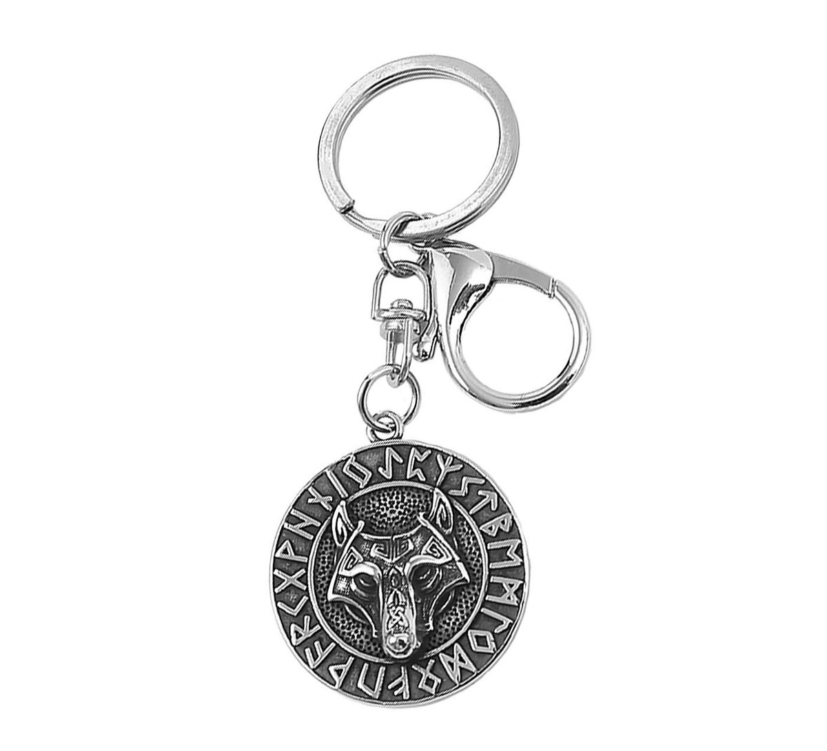 Viking keychain, Fenrir wolf and runes