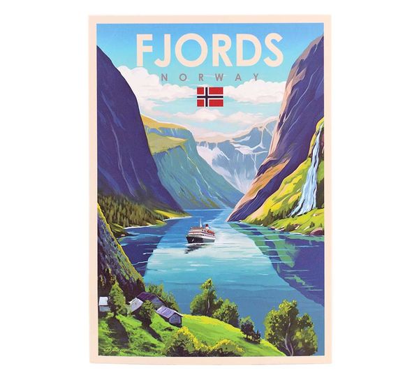 Hovedbilde Postkort, Fjords, retromotiv