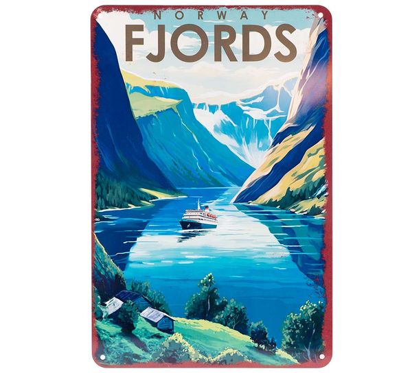 Hovedbilde Metallskilt, Fjords, retromotiv