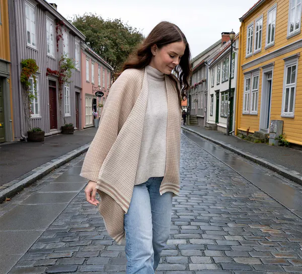 Hovedbilde Ullponcho, Islender, sand/hvit