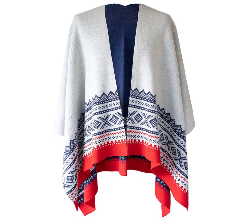 Ullponcho, MARIUS®, blå/hvit/rød